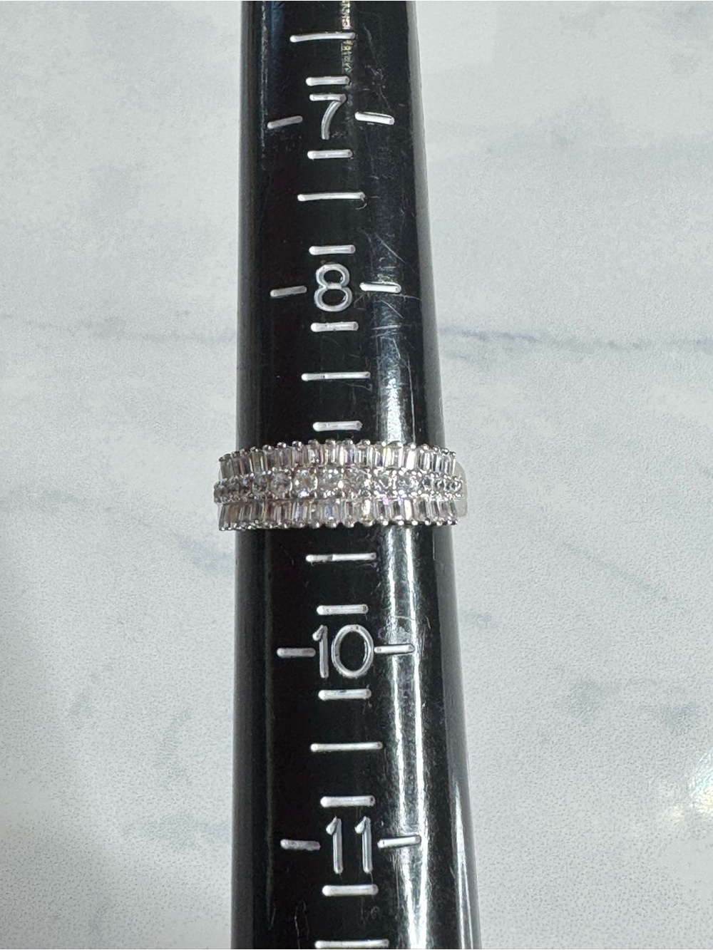 925 Baguette & Round Brilliant Multi-Row Statement Ring - Size 9